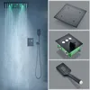 Juego de ducha LED negro para baño, 16 pulgadas/20 pulgadas, sistema de cabezal de ducha Misty Rainfall, botón, mezclador termostático, grifos de ducha