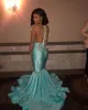 Oszałamiająca koralika Syrenka Prom Dresses Sheer Jewel Neck Długie Rękawy Suknie Wieczorowe Cekinowe Plus Size Satin Sweep Pociąg Formalna Sukienka