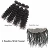 Brasilianska hårbuntar med frontlås Straight Body Wave Brasilian Remy Deep Water Loose Wave Human Hair Weaves With 4x4 Lace Closure