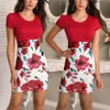 Fashion-Women Dresses Short Sleeve Floral Print Patchwork Slim Bodycon Dress Cocktail Party Pencil Dress drop shipping designer clothes