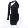 Höst vinter Nya Kvinnor Sexig Klänning En Ärm Höft Svart Klänning Velvet Bodycon Rhinestone Tassel Slim Party Dance Drack Black