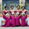 Vestidos de dama de honra de sereia de uva 2020 para casamentos fora dos ombros caixas de mangas lace apliques mais tamanho empregada de honra vestidos de convidado de casamento barato
