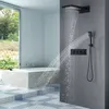 Salle de bain Noir Douche Set De Récupérations de pluie Chute de douche Panneau Thermostatique Mélangeur Thermostatique Robinet Robinets 304 Système de douche en acier inoxydable