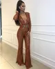 Dubai Arabiska Sexiga Prom Klänningar Kvinnor Jumpsuits Sparkly Sequins Beaded Floor Längd Evening Gowns Plus Size Party Celebrity Dress
