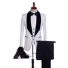 Beau Jacquard Groomsmen Châle Revers Groom Tuxedos Hommes Costumes Mariage / Bal / Dîner Meilleur Homme Blazer (Veste + Pantalon + Cravate + Gilet) A18