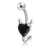 Zirkoon duivel hart kristal buik knop ringen perzik hart navel ring chirurgische stalen navel barbells stud voor body piercing sieraden