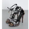 Fashion leopard prints PVC strap lace up high heel pumps size 35 to 40