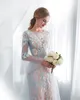 2021 New Unique Mermaid Evening Dresses 3D Flower Lace Long Sleeve Floor Length Formal Prom Evening Gowns2721175