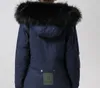 INS hot Meifeng marca mujeres abrigos de nieve negro piel de mapache ajuste parka negro forro de piel de conejo azul marino mini parkas