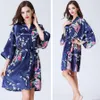 14 Colors Home Clothing Sexy Women's Kimono Robe Pajamas Printing Flower V-neck Loose Sleeve Kimono Sleepwear With Belt DH0669