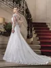 2022 Vintage V-Neck Long Sleeve Dresses Beaded Button Back Sheer Bridal Wedding Gowns Vestido De Casamento 0515