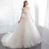 off-shoulder kanten a-lijn jurken elegante flare korte mouwen tule applique kralen sweep train bruidsjurken cps10039493674