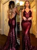 Sparkly lovertjes lange prom -jurken spaghetti -bandjes 2018 Nieuwe goedkope sexy criss kruisbanden Backless Mermaid Formele avondjurken feestkleding