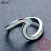 Blaike 100% Solid S925 Sterling Silver Wave Anelli per donna Uomo Bianco / Blu Opale di fuoco Anello Donna Arcobaleno Birthstone Gioielleria raffinata