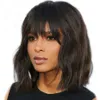 Perruque Bob Lace Front Wig naturelle mongole Remy, cheveux naturels ondulés, courte, avec frange