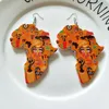 Partihandel Map Outline Wood Colorful Printed Geometric Dangle Earrings Vintage Wood African Hip Hop smycken DIY Tillbehör