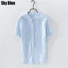 Summer Linen Shirt Men High Quality Casual Three Quarter Regular Sleeve Comfortable Tops Thin Fit White Popover Linen Tees Male Trend