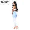 TCJULLY NEW Blue White Gradient Повседневная джинсы для женщин HORE разорванные тощий толчок карандаш брюки с высокой талией стрейч тонкие джинсы