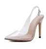 Elegant nude heels pvc clear transparent shoes women sling back pointed toe pumps size 35 to 40