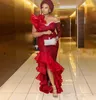 Aso Ebi sirène robes de soirée styles nigérians dentelle appliques haut bas train formel grande taille robe de bal africaine une épaule Par324u