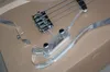 Guitare basse électrique acrylique transparente à 4 cordes en gros avec quincaillerie chromée, touche en palissandre avec reliure blanche, circuit actif