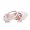 Chaussures de mariage en dentelle blanche fleur personnalisées perles boucle sangles chaussures de robe de mariée 5 pouces haut talon t-sangles pompes de cérémonie