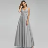 Dusty Blue Druhna Dresses V-Neck Aplikacje Eleganckie Długie Sukienki na Wedding Party Vestidos de Madrinha Darmowa Wysyłka