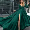 2020 suknia wieczorowa A-line zanurzenie V Neck Długość podłogi Szyfonowa Otwórz Wróć Formalna suknia wieczorowa z seksownym podziałem front 50% zniżki