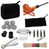HORNET Tobacco Bag Set Wood Tobacco Pipe + Smoking Pipes Cleaning Tools + Carbon Pipe Filters + Glass Stash Jar For Herb