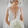 Плюс размер русалки свадебные платья V шеи кружевные аппликации свадебные платья развертки поезда на заказ из тюля свадебное платье