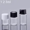 1ml (1/4 DRAM) Glas Essential Oljeflaska Transparenta Parfym Provrör Flaska med plugg och kepsar Gratis frakt F3380