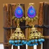 Vintage Gold Metal Acrylic Beads Tassel Indian Jhumka Earrings for Women Festival Party Jewelry