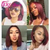 burgundy short bob synthetic lace front wig heavy density natural hairline middle parting for white women Wigs