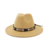 Trendy Homens Mulheres feltro de lã Jazz Estilo Fedora Chapéus Panamá Trilby Partido Hat Top Formal em preto, branco e amarelo com Decor Belt