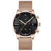 New Fashion Men Waterproof Watch Rose Golden Sliver Top Brand Steel Mesh Band Chronograph Date Men's Sports Wristwatch