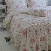 New Garden Flower Print Bedding Set Quality Full Cotton Ruffle Duvet Cover Elegant Bed Sheet Skirt Type Princess Bedspread T200706