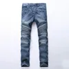 Modedesigner Herren Biker-Jeans mit Reißverschluss, Patchwork, schmale Passform, schwarze Moto-Denim-Jogginghose, plissiert, coole Jeans