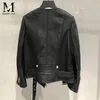 Giacca da donna in pelle Cintura Giacca di pelle di pecora Corta pelle di agnello Nero Cappotto da donna in vera pelle Abbigliamento da motociclista da donna