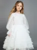 2019 robes de fille de fleur à volants mignons col de bijou pure manches longues en tulle filles robe formelle pour robe de première communion de mariage