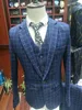 Custom Designe Dark Grey Plaid Groom Tuxedos Notch Lapel Groomsmen Hommes Robe De Mariée Mode Homme Veste Blazer Costume (Veste + Pantalon + Gilet + Cravate) 73