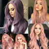Parrucca al cosplay ondulata lunga puprle Pink ad alta densità parrucca sintetica per donne blackwhite