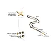 Collier chapelet Long couleur or noir pour hommes et femmes, chaîne de perles en acier inoxydable, pendentif croisé, bijoux cadeaux pour hommes et femmes, 3108