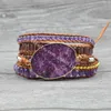 5pcs Leather Adjustable Long Bracelet Cuff 5X Wrap in Amethyst/Crystal/Alloy Bead Natural Lepidolite Mood Stabilizer Gemstone Charm Bracelet