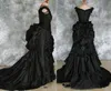 Taffeta kralen gotische Victoriaanse drukte jurk met trein Vampire Ball Masquerade Halloween zwarte trouwjurk Steampunk Goth 19e c293r