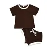 Kinder Designer Kleidung Baby Sommer Casual Kleidung Sets Kurzarm Solid Tops Hosenanzüge Baumwolle T-Shirts Kordelzug Hosen Outfits AYP446