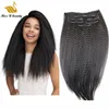 Kinky Straight Clip in Hair Extensions Virgin Remy HumanHair Natural Black Color Dyeable Bleachable 100gram 7 Pieces