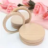 Favor de fiesta de boda Regalo de madera Pequeño espejo de bolsillo portátil redondo Mini espejos de maquillaje de madera Logotipo personalizado ZC1037