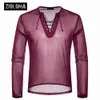 Zioloma مثير seethrough شفافة tirt 2018 الأكمام طويلة ملهى ليلي tshirt men5594259