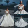 Arabic Luxurious Shiny Ball Gown Wedding Dresses New Off Shoulder Sleeveless Backless Bridal Dress Cathedral Train Wedding Gown Plus Size