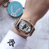 패션 좋은 품질 브랜드 시계 남성 토노 빛나는 해골 해골 스타일의 기계 스테인레스 스틸 밴드 손목 시계 뮬러 FM06